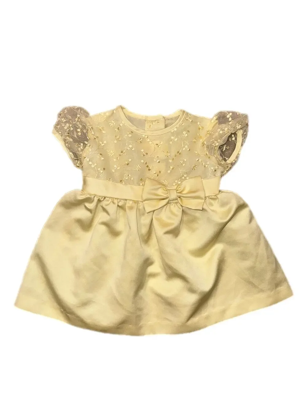 VTG 90’S Rose Cottage Baby Girls Yellow Embroidered Dress Bow Formal Party 12M